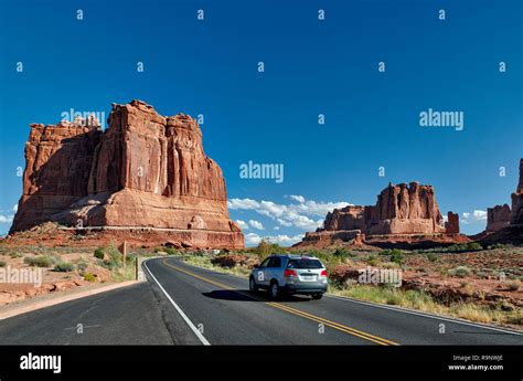 Courthouse Towers Arches National Park Utah Usa North America Stock