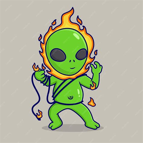 premium vector illustration cute cartoon alien  fire vector design