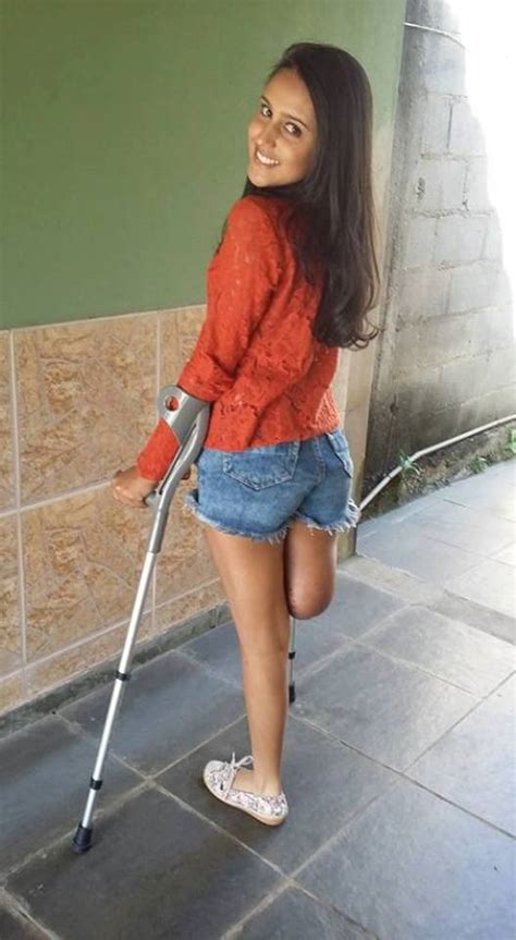 Girl Amputee On Crutches