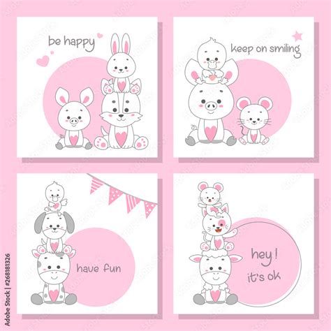 cute happy animal vector illustration set Stock Vector | Adobe Stock