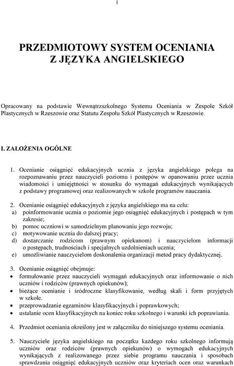 PRZEDMIOTOWY SYSTEM OCENIANIA Z JĘZYKA ANGIELSKIEGO PDF Free Download