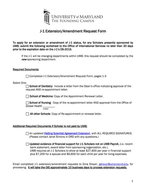 Fillable Online Umaryland J Extensionamendment Request Form Fax Email