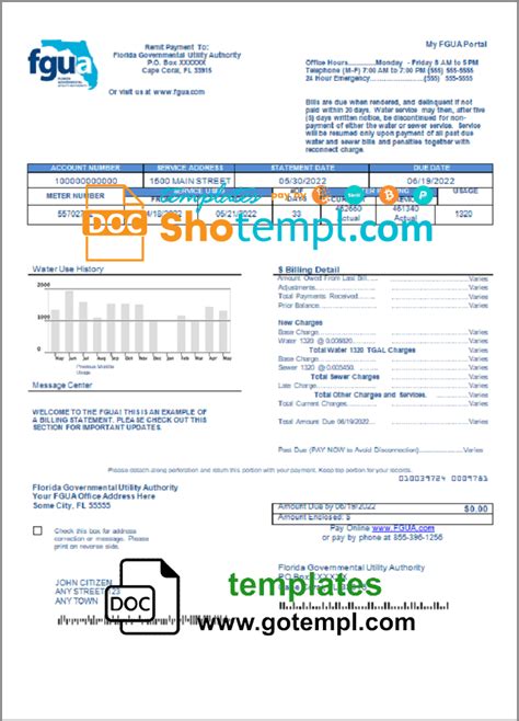 Usa Florida Fgua Utility Bill Template In Word And Pdf Format