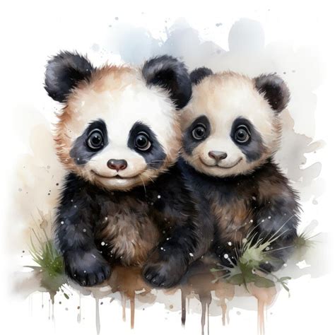 Adorable Clipart De Acuarela De Dos Pandas Beb S Juguetones Sobre Un