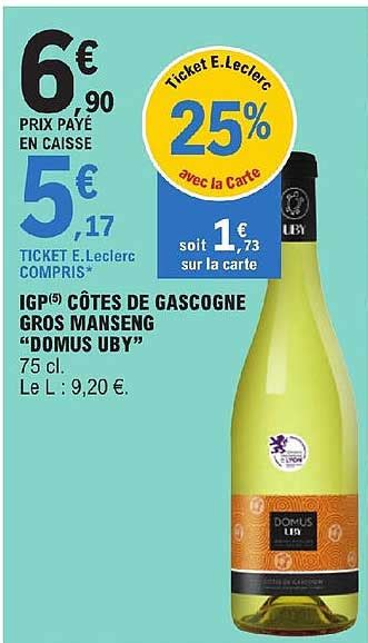 Promo Igp Côtes De Gascogne Gros Manseng domus Uby chez E Leclerc