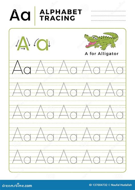 Letter A Alphabet Tracing Book With Example And Funny Alligator