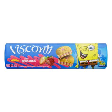 Biscoito Recheio Morango Bob Esponja Visconti Pacote 125g