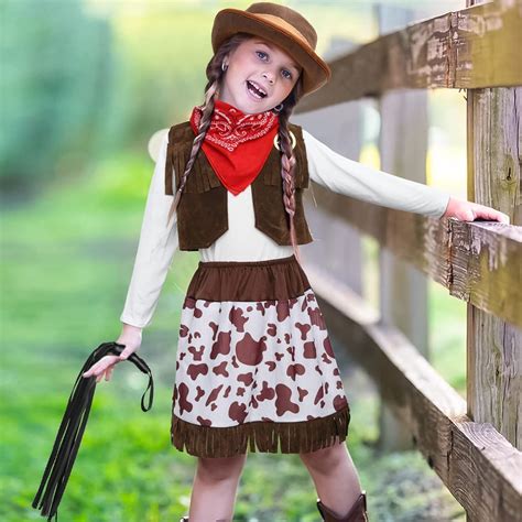 Cowgirl Kostüm Mädchen mit Zubehör Cowgirl Hut Bandana Weste Oberteil