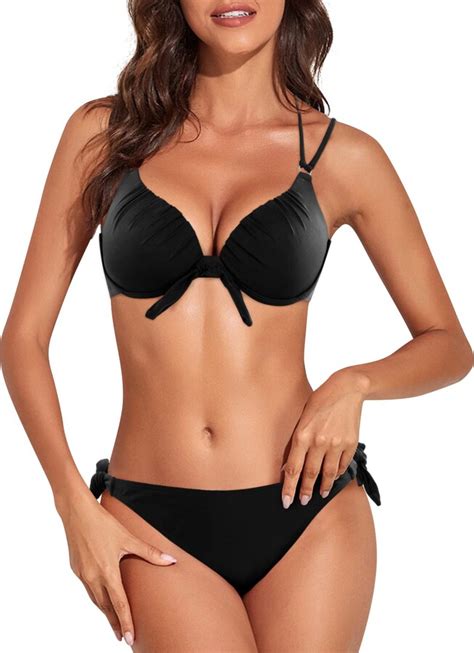 Puzaukal Wome Bikini 2 Piece Push Up Tied On Front Swimsuit Thong