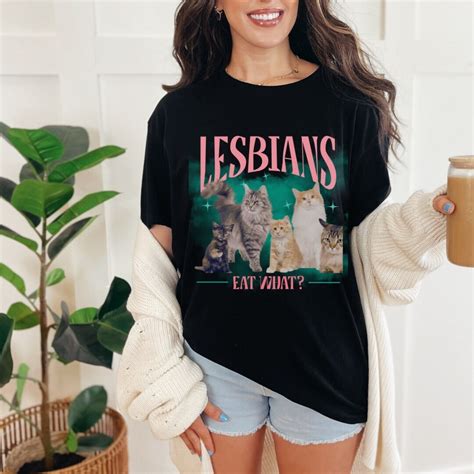 Lesbians Eat What Retro Vintage Tshirt Funny Lesbian Pride Cat Shirt