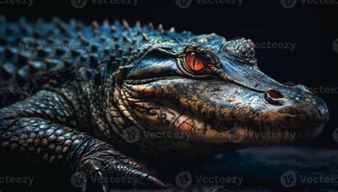 Endangered crocodile in African swamp, teeth bared, danger lurking