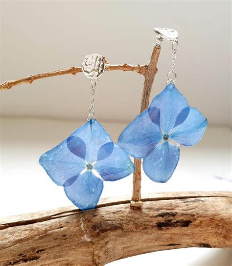 Hydrangea Earrings Resin Earrings Resin Jewelry Blue Earrings Real Flowers Earrings Blue