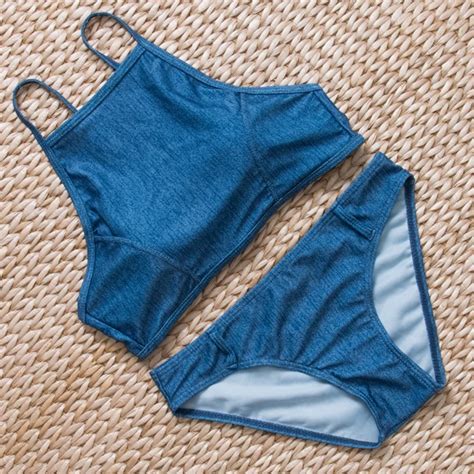 Aliexpress Buy Bikini New Arrival Imitation Denim Fabric Swimwear Women Set Sexy Low