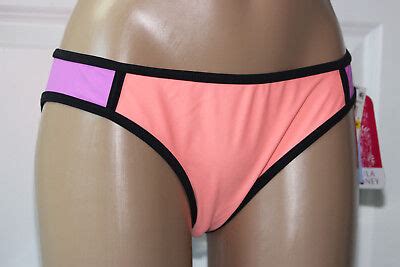 NEW Hula Honey Colorblock Coral Hipster Bikini Swim Bottom L Large EBay