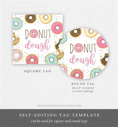 Editable Donut Dough Favor Tags Donut Birthday Thank You Tag Etsy