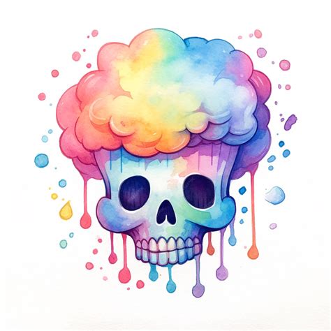 Premium Photo | A watercolor painting of a skull with a rainbow colored ...