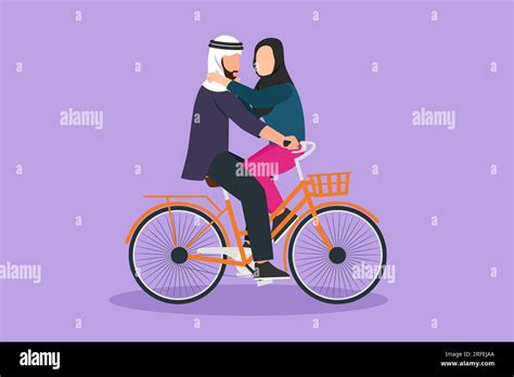 Graphic Flat Design Drawing Romantic Arab Couple Riding On Bike