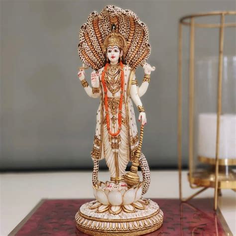 Lord Vishnu Marble Dust And Resin Idol Decorative Home Decor Etsy