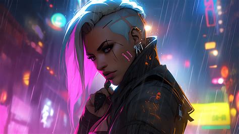 Aesthetic Cyberpunk Girl Desktop Wallpaper - Cyberpunk Wallpaper