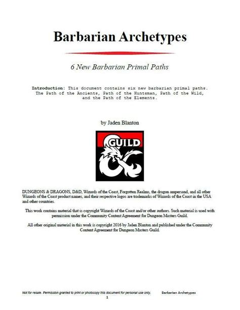 Barbarian Archetypes - Dungeon Masters Guild | Dungeon Masters Guild