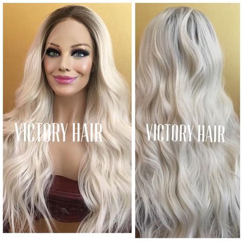 Wavy Dark Root Light Platinum Blonde Lace Front Wig Etsy Brazilian