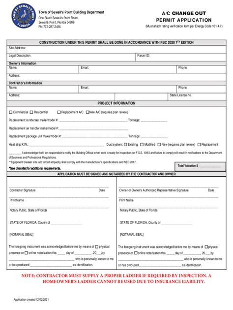 Fillable Online A C Change Out Permit Application Fax Email Print