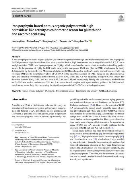 Iron Porphyrin Based Porous Organic Polymer With High Peroxidase Like Activity As Colorimetric