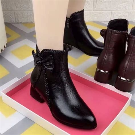 Winter Autumn Women Butterfly Knot Chelsea Boots Zipper Med High Heels Female Shoes Short Boots