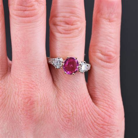 Proantic Bague Saphir Rose Et Diamants Or Platine