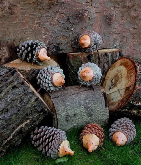 Handmade Hedgehog from a pine cone with hand turned Willow face, fir cone woodland animal, hand ...