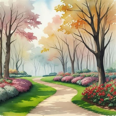 Premium AI Image | Watercolor painting of a park