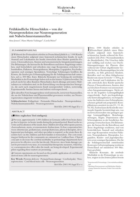 PDF Frühkindliche Hirnschäden von der Neuroprotektion zur