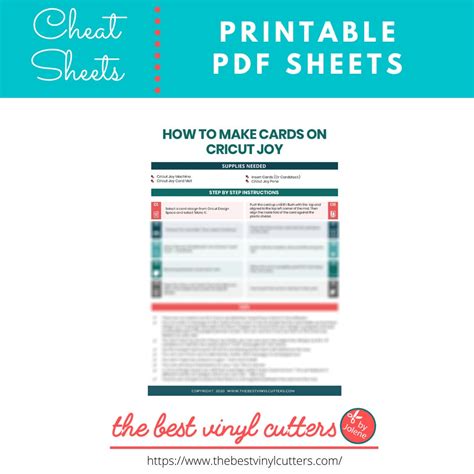 Printable Cheat Sheets For Cricut Joy On How To Make Cards Beginners