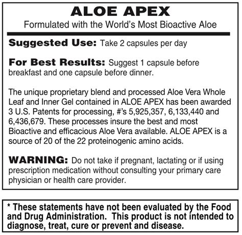 Aloe Apex Ingredients And Suggested Use Apex Health