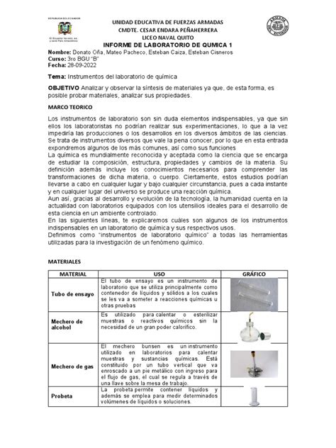 Informe De Laboratorio De Qumica 1 Pdf Laboratorios Ciencias Fisicas