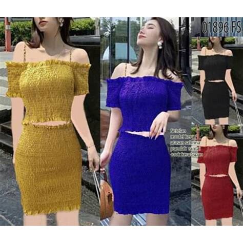 Jual Setelan Sabrina Irise Wanita MONA Korea A Line Bodycon Maxi Casual