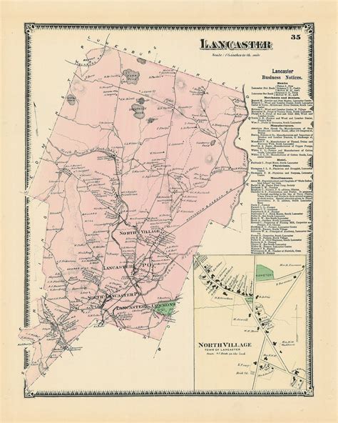 Town Of Lancaster Massachusetts 1870 Map Etsy