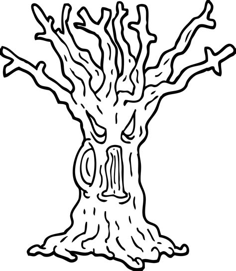 black and white cartoon spooky tree 12413622 Vector Art at Vecteezy