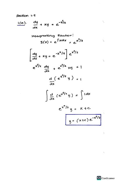 Assignment No 1 Solution To A Problem Section 1 1 A Dy E X12 Xy Dx Integrating Factor