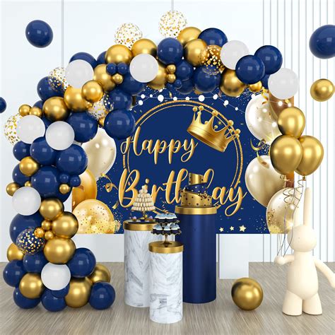 Buy Navy Blue Balloon Arch Kit With Happy Birthday Backdrop Navy Blue