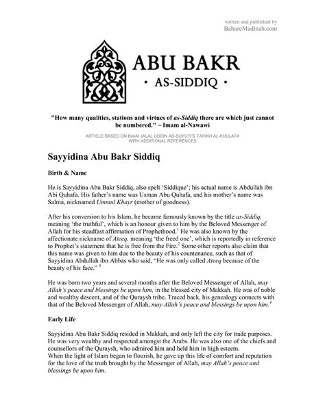 Sayyidina Abu Bakr Siddiq Ra Pdf