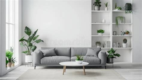 Modern Minimalist Living Room with Indoor Plants Generative AI Stock ...