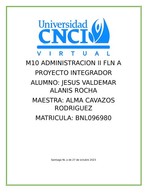 Proyecto Integrador Adm Ii Nuevo M Administracion Ii Fln A Proyecto