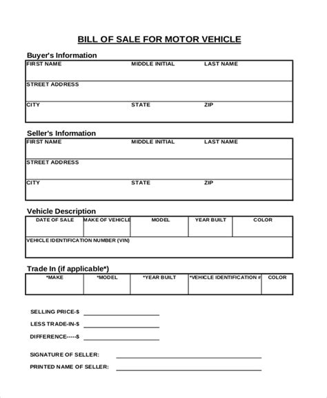 FREE 10 Sample Vehicle Bill Of Sales Forms In PDF Excel MS Word