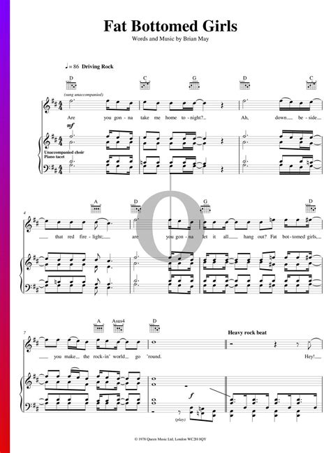 fat bottomed girls queen piano sheet  oktav