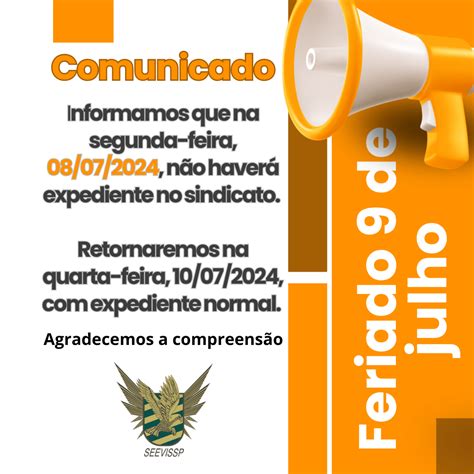 E Feriado Dia 9 De Julho - Comunicado: Feriado 9 de Julho – Seevissp