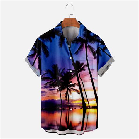 Waenqinla Mens Hawaiian Shirts Summer Tropical Palm Tree Graphic Beach