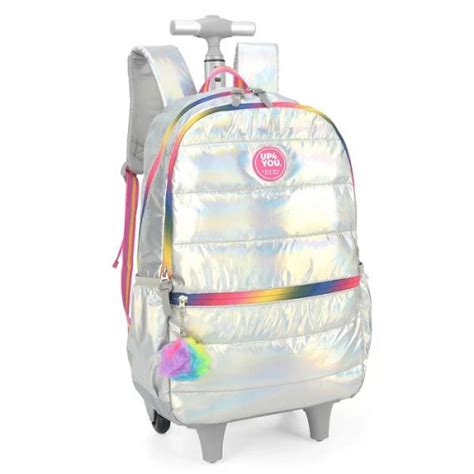 Mochila Rodinhas Luxcel UP4YOU Holográfico Prata MC51619UPPR