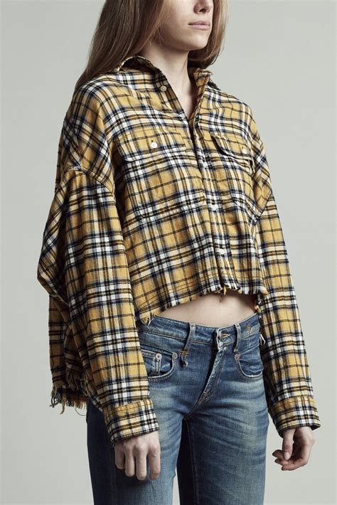 Cropped Work Shirt Yellow Plaid Flannel Crop Top Fashion Flannel Outfits