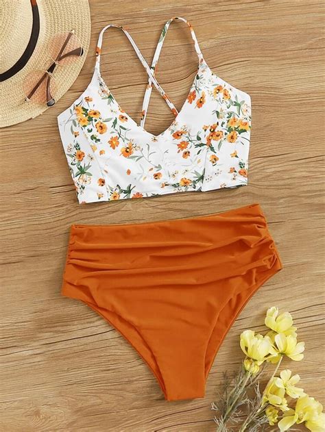 Floral Lace Up Back Bikini Swimsuit Shein Usa Stylish Swimsuits